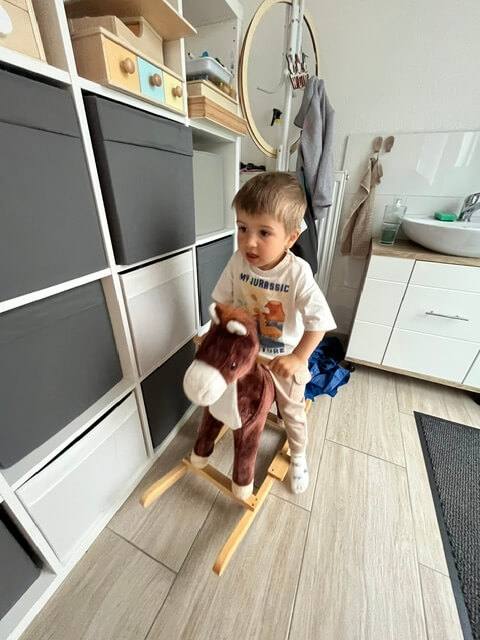 Dieťa pri hre na hojdacom koníkovi